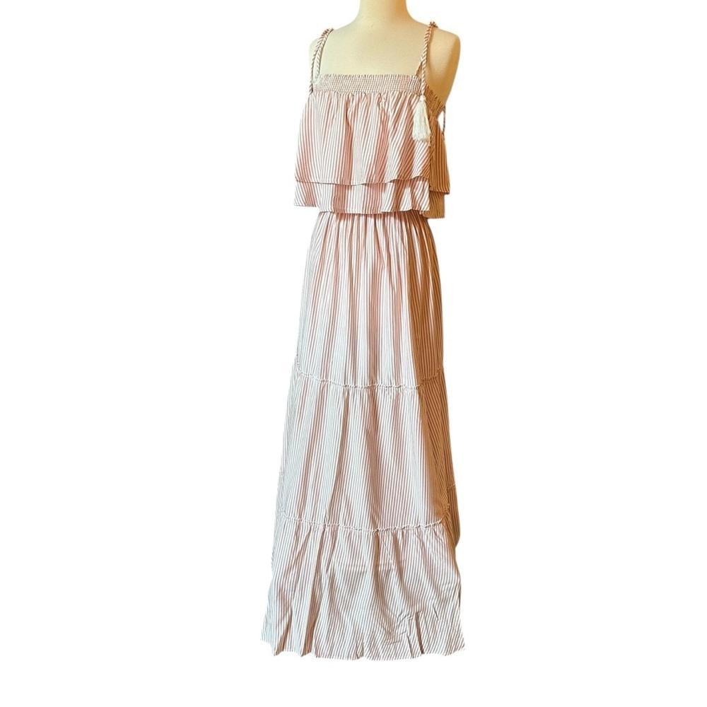 NWT BB Dakota | Women's Pink & Cream Strip Tiered Maxi Dress Size XS - Picture 4 of 15